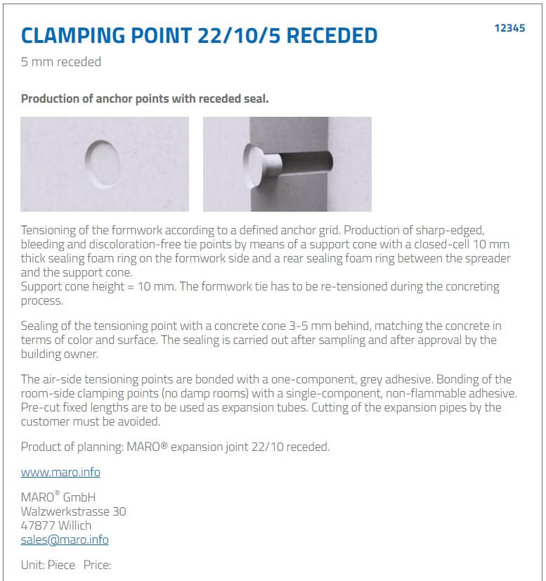Clamping Point 22/10/5 receded
